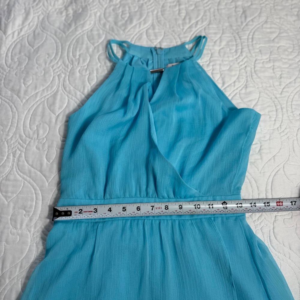 White House Black Market Baby Blue Halter High Low Chiffon Dress Size 0 EUC - Picture 14 of 14